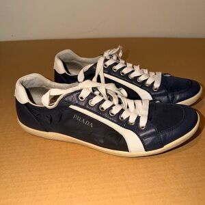 VINTAGE Prada Navy and White Men's Low-Top Sneakers